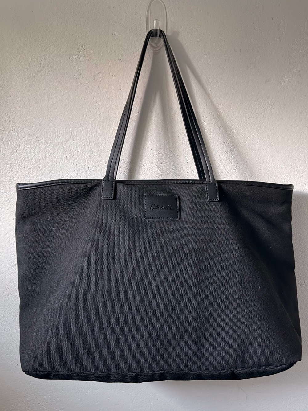 Cleobella Black Canvas Tote Bag with Leather Straps